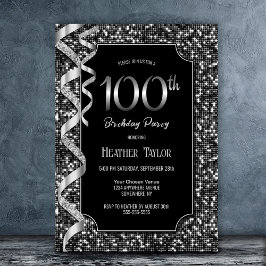 Zwart Wit Sequins 100e Verjaardagsfeestje Kaart