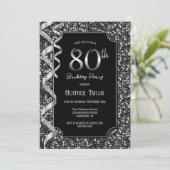 Zwart Wit Sequins 80e Verjaardagsfeest Kaart (Staand voorkant)