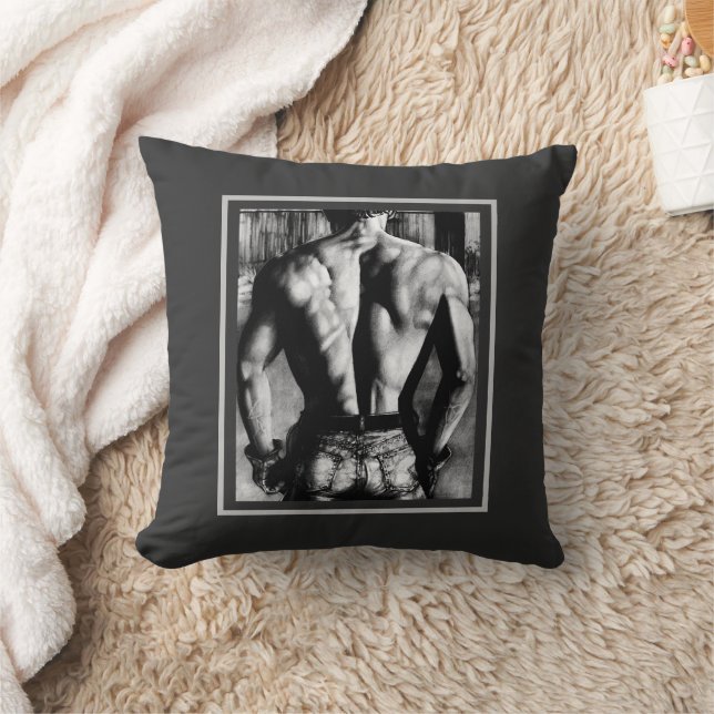 Zwart-wit Sexy Bodybuilder Terug Kussen (Deken)