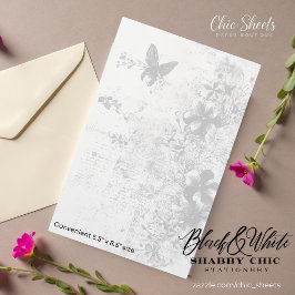 Zwart & Wit Shabby Chic Vlinder Briefpapier