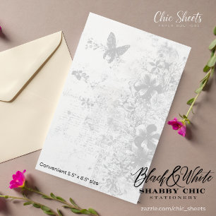 Zwart & Wit Shabby Chic Vlinder Briefpapier