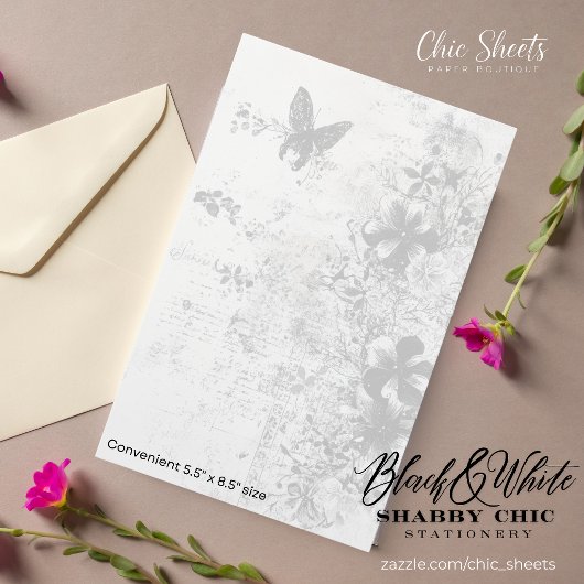 Zwart & Wit Shabby Chic Vlinder Briefpapier