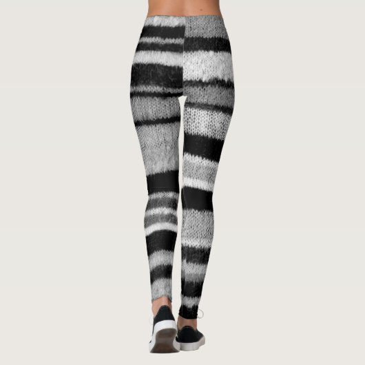 Zwart-wit Shabby chique gebreide vet strepen Leggings (Achterkant)