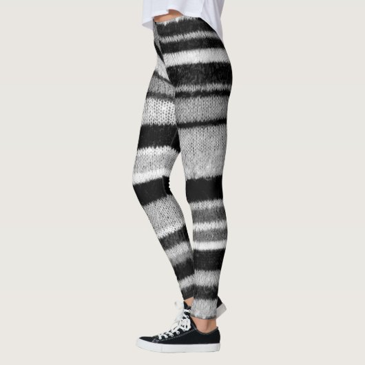 Zwart-wit Shabby chique gebreide vet strepen Leggings (Links)