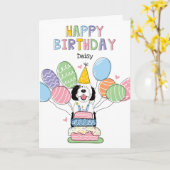 Zwart & Wit Sheepadoodle Hond Gelukkige Verjaardag Kaart (Gele Bloem)