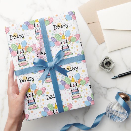 Zwart & Wit Sheepadoodle Hond Verjaardag Cadeaupapier (Geschenken)