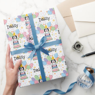 Zwart & Wit Sheepadoodle Hond Verjaardag Cadeaupapier
