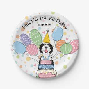 Zwart & Wit Sheepadoodle Hond Verjaardag Papieren Bordje