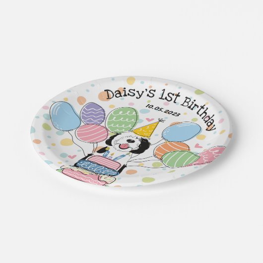 Zwart & Wit Sheepadoodle Hond Verjaardag Papieren Bordje (Gekanteld)