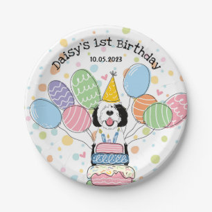 Zwart & Wit Sheepadoodle Hond Verjaardag Papieren Bordje