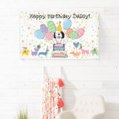 Zwart & Wit Sheepadoodle Hond Verjaardagsfeest Spandoek (Insitu)
