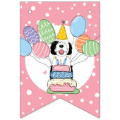 Zwart & Wit Sheepadoodle Hond Verjaardagsfeest Vlaggetjes (Eerste vlag)