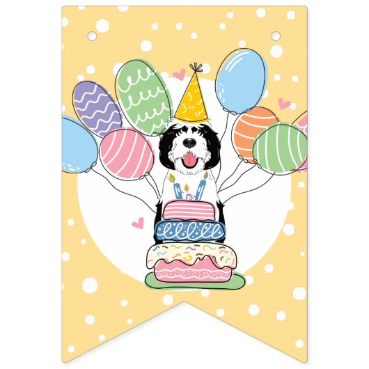 Zwart & Wit Sheepadoodle Hond Verjaardagsfeest Vlaggetjes (Zevende vlag)