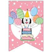 Zwart & Wit Sheepadoodle Hond Verjaardagsfeest Vlaggetjes (Eerste vlag)