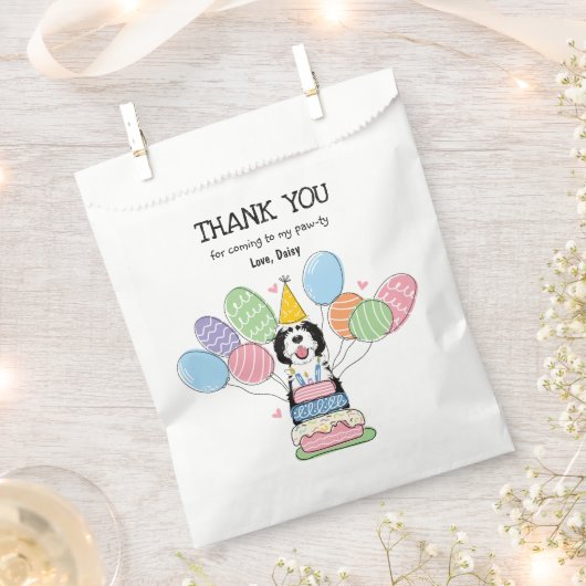 Zwart & Wit Sheepadoodle Verjaardagsfeest Bedankzakje (Geknipt)