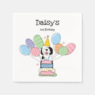 Zwart & Wit Sheepadoodle Verjaardagsfeestje Papier Servet