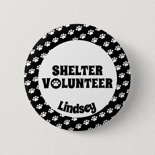 Zwart & Wit Shelter Vrijwilliger ID Badge Button (Voorkant)