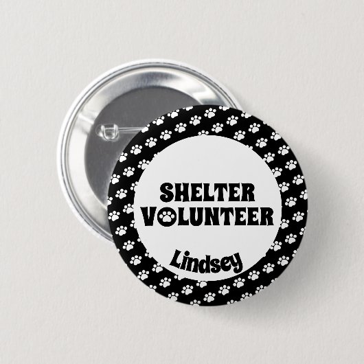Zwart & Wit Shelter Vrijwilliger ID Badge Button (Voorkant /achterkant)