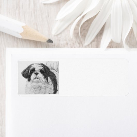 Zwart-wit Shih Tzu Art Etiket (Insitu)