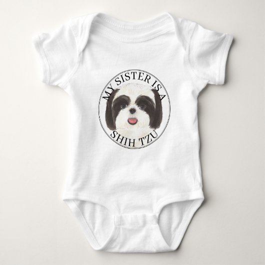 Zwart-wit Shih Tzu Big Sister Romper (Voorkant)