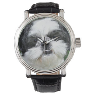 Zwart-wit Shih Tzu Horloge