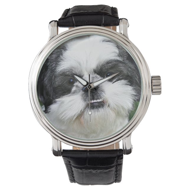 Zwart-wit Shih Tzu Horloge (Voorkant)