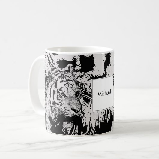 Zwart-wit Siberische tijger, monogram afdruknaam Koffiemok (Voorkant links)