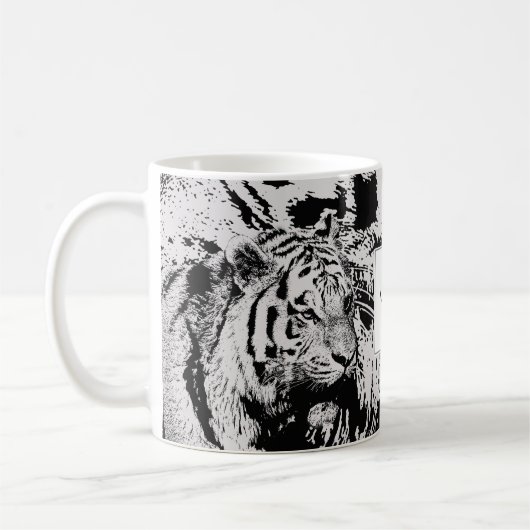 Zwart-wit Siberische tijger, monogram afdruknaam Koffiemok (Links)