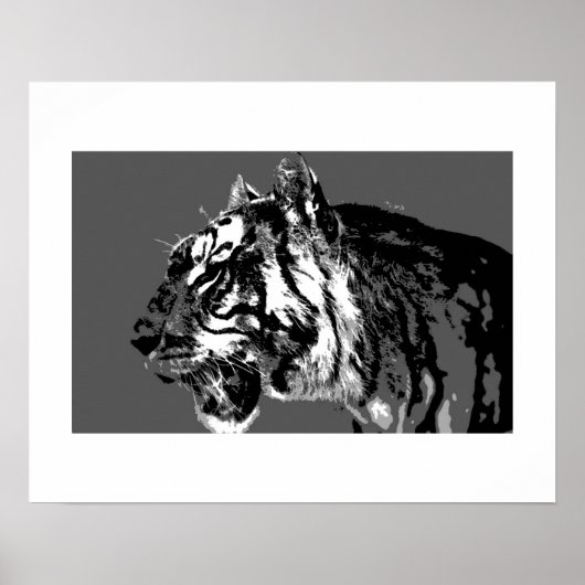 Zwart-wit Siberische Tijger Pop Art Poster Print (Voorkant)