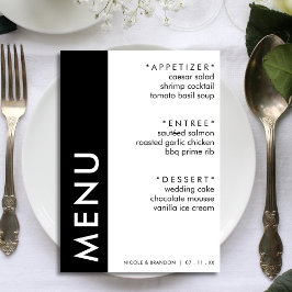 Zwart & Wit Side Stripe Bruiloft Receptie Menu