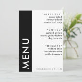 Zwart & Wit Side Stripe Bruiloft Receptie Menu (Staand voorkant)