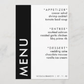 Zwart & Wit Side Stripe Bruiloft Receptie Menu (Voorkant)