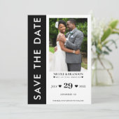 Zwart & Wit Side Stripe Bruiloft Save The Date (Staand voorkant)