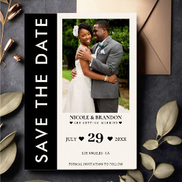 Zwart & Wit Side Stripe Bruiloft Save The Date
