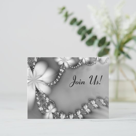 Zwart-wit sieraad, doe mee! uitnodiging briefkaart (Staand voorkant)