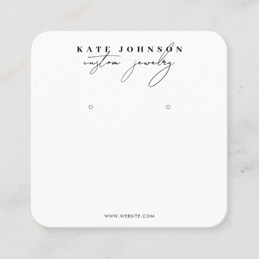 Zwart Wit Sieraden Houder Oorbel Display Script Vierkante Visitekaartje (Voorkant)