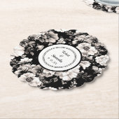 Zwart-wit sierlijke rozen trouwkaarsen kartonnen onderzetters (Gekanteld)