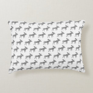 Zwart & Wit Sierlijke Wandelende Moose Silhouet Accent Kussen
