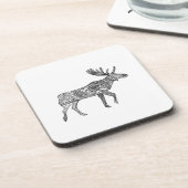 Zwart & Wit Sierlijke Wandelende Moose Silhouet Bier Onderzetter (Linkerzijde)