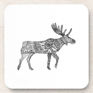 Zwart & Wit Sierlijke Wandelende Moose Silhouet Bier Onderzetter