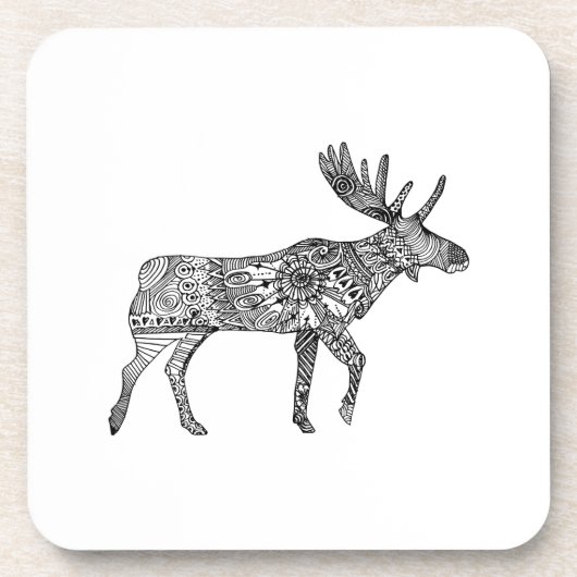 Zwart & Wit Sierlijke Wandelende Moose Silhouet Bier Onderzetter (Voorkant)