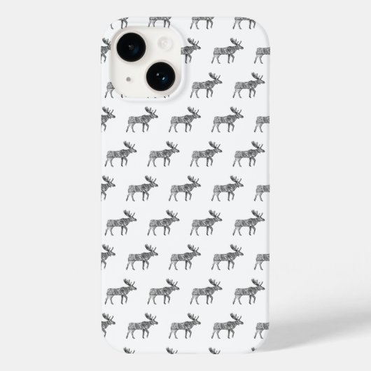 Zwart & Wit Sierlijke Wandelende Moose Silhouet Case-Mate iPhone Case (Achterkant)