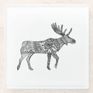 Zwart & Wit Sierlijke Wandelende Moose Silhouet Glazen Onderzetter
