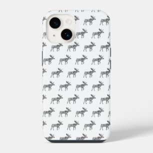 Zwart & Wit Sierlijke Wandelende Moose Silhouet iPhone 14 Hoesje