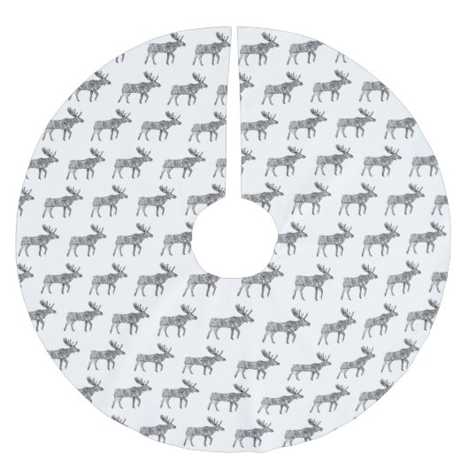 Zwart & Wit Sierlijke Wandelende Moose Silhouet Kerstboom Rok (Voorkant)