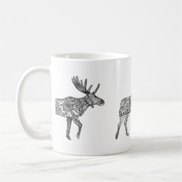 Zwart & Wit Sierlijke Wandelende Moose Silhouet Koffiemok