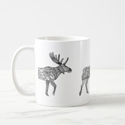 Zwart & Wit Sierlijke Wandelende Moose Silhouet Koffiemok (Links)