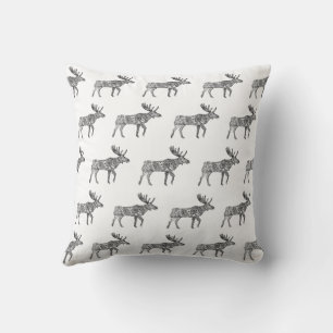 Zwart & Wit Sierlijke Wandelende Moose Silhouet Kussen