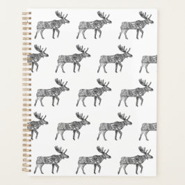 Zwart & Wit Sierlijke Wandelende Moose Silhouet Planner