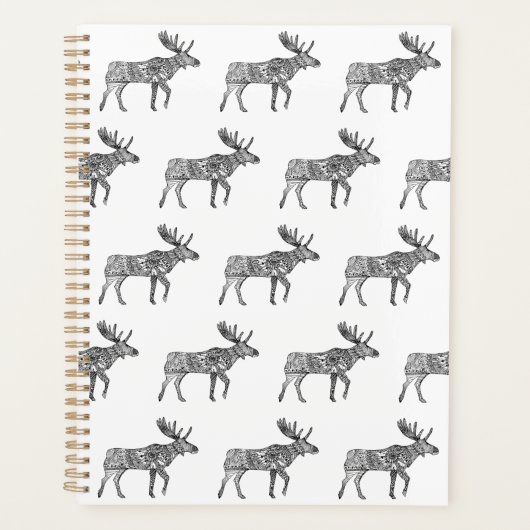 Zwart & Wit Sierlijke Wandelende Moose Silhouet Planner (Voorkant)